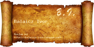 Balaicz Ivor névjegykártya